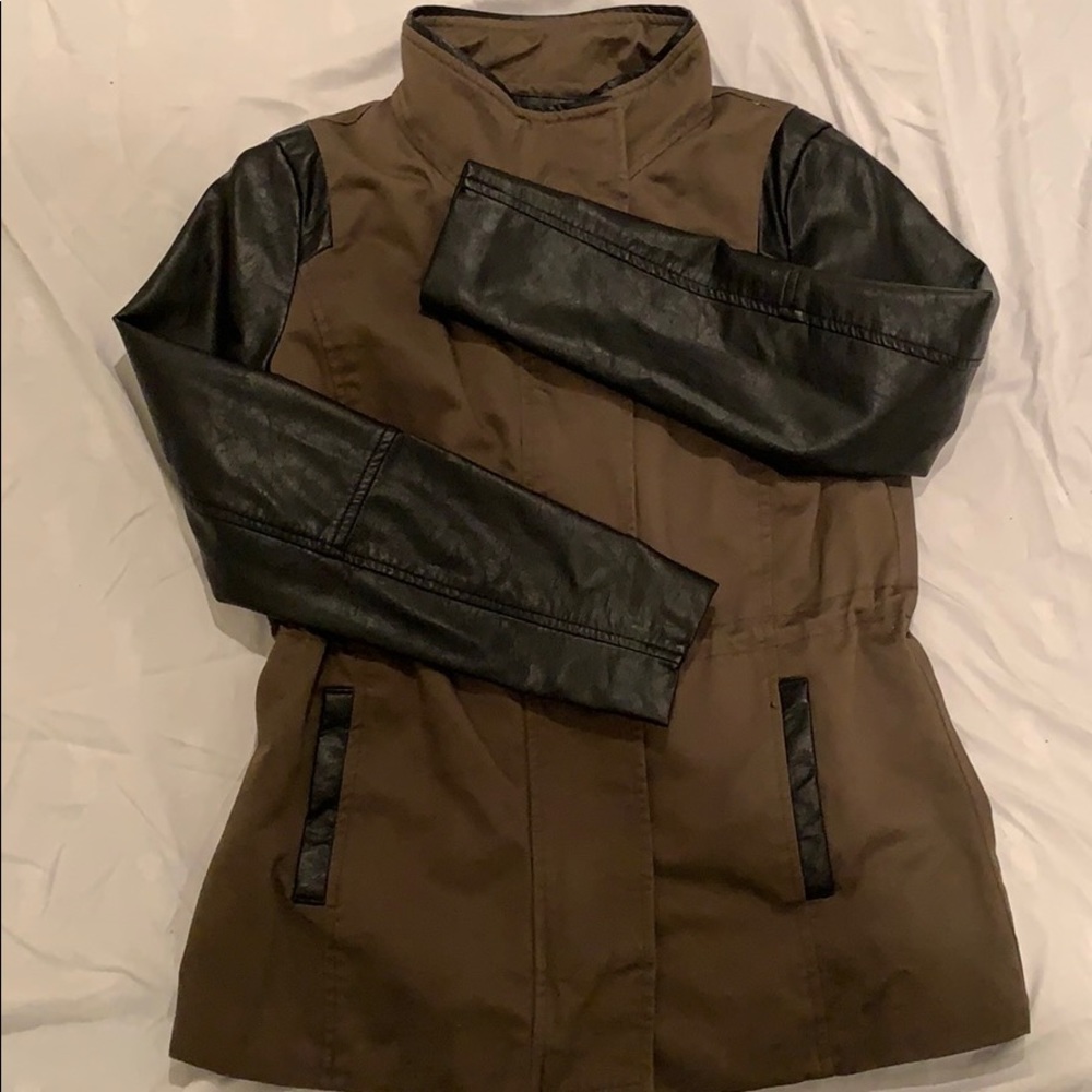 Olive H&M Jacket with Faux Leather Detail